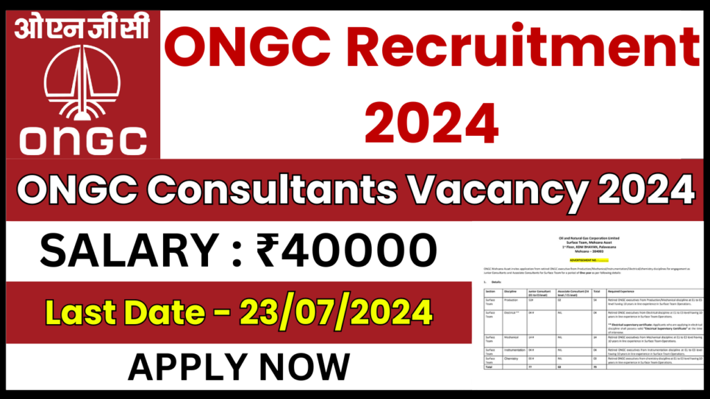 ONGC Limited Consultant Recruitment 2024