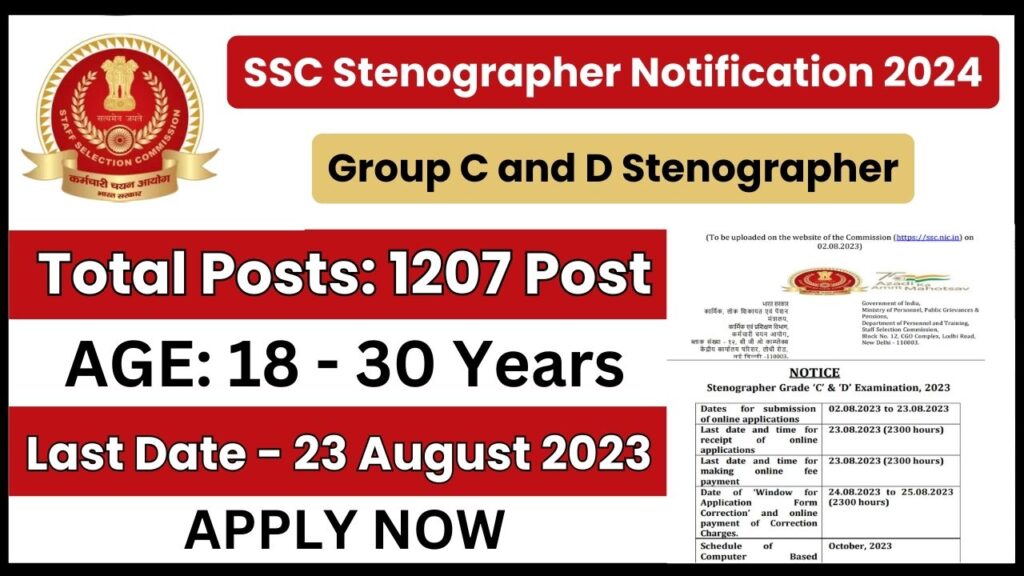 SSC Stenographer Notification 2024