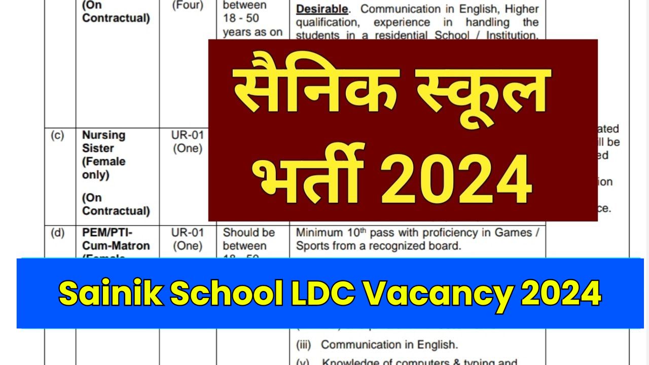 Sainik School LDC Vacancy 2024